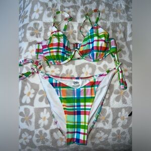 NWOT Rainbow Plaid Bikini Set
